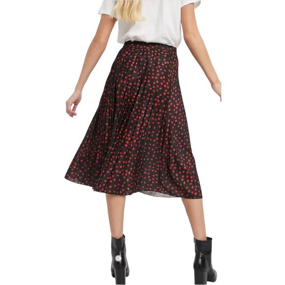 ASOS High Rise Pleated Polka Dot Midi Skirt Black Red Sz 2 / XS A line - Picture 2 of 8